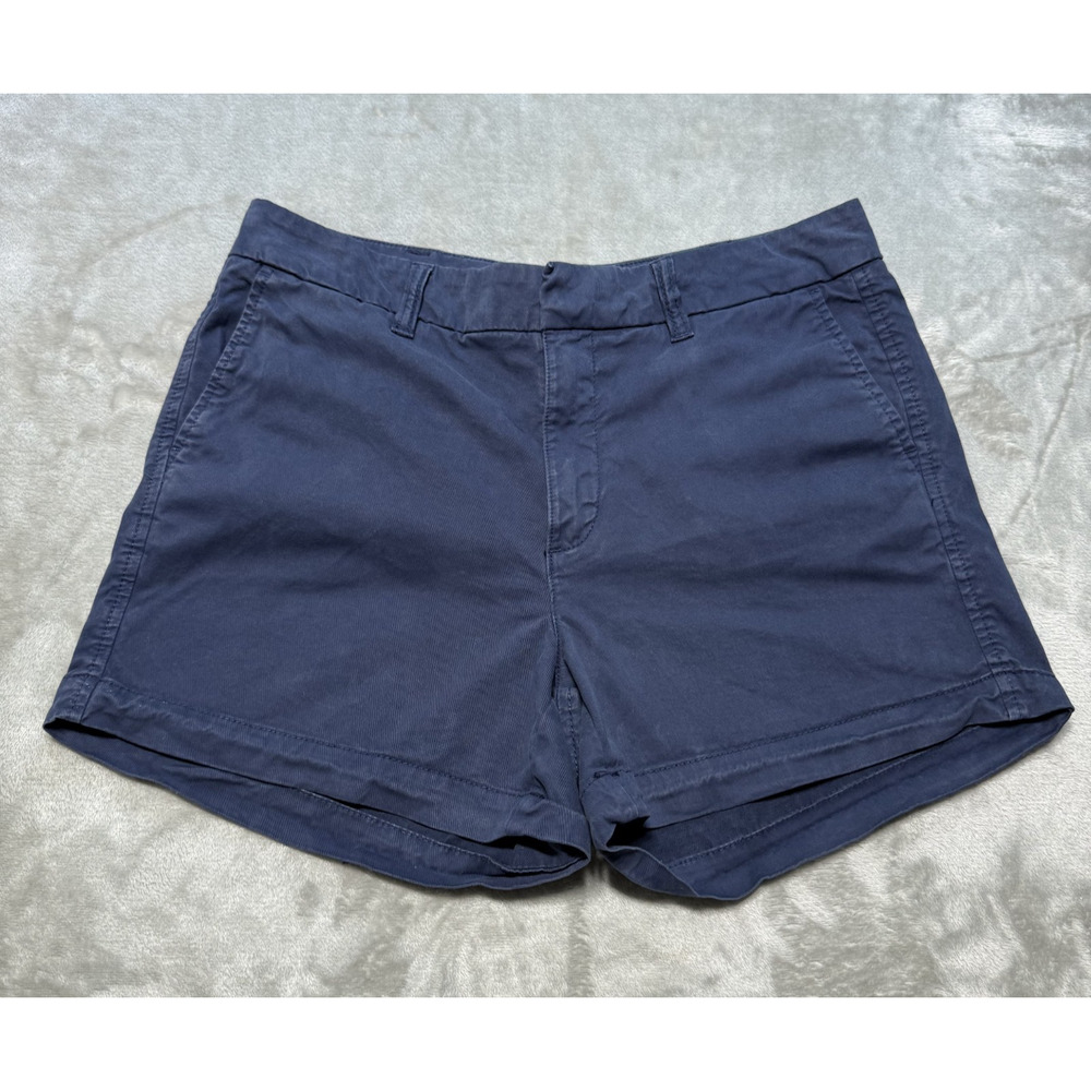 Quince Organic Stretch Cotton Chino Shorts Women Sz 4 Navy Blue Preppy 4" Inseam
